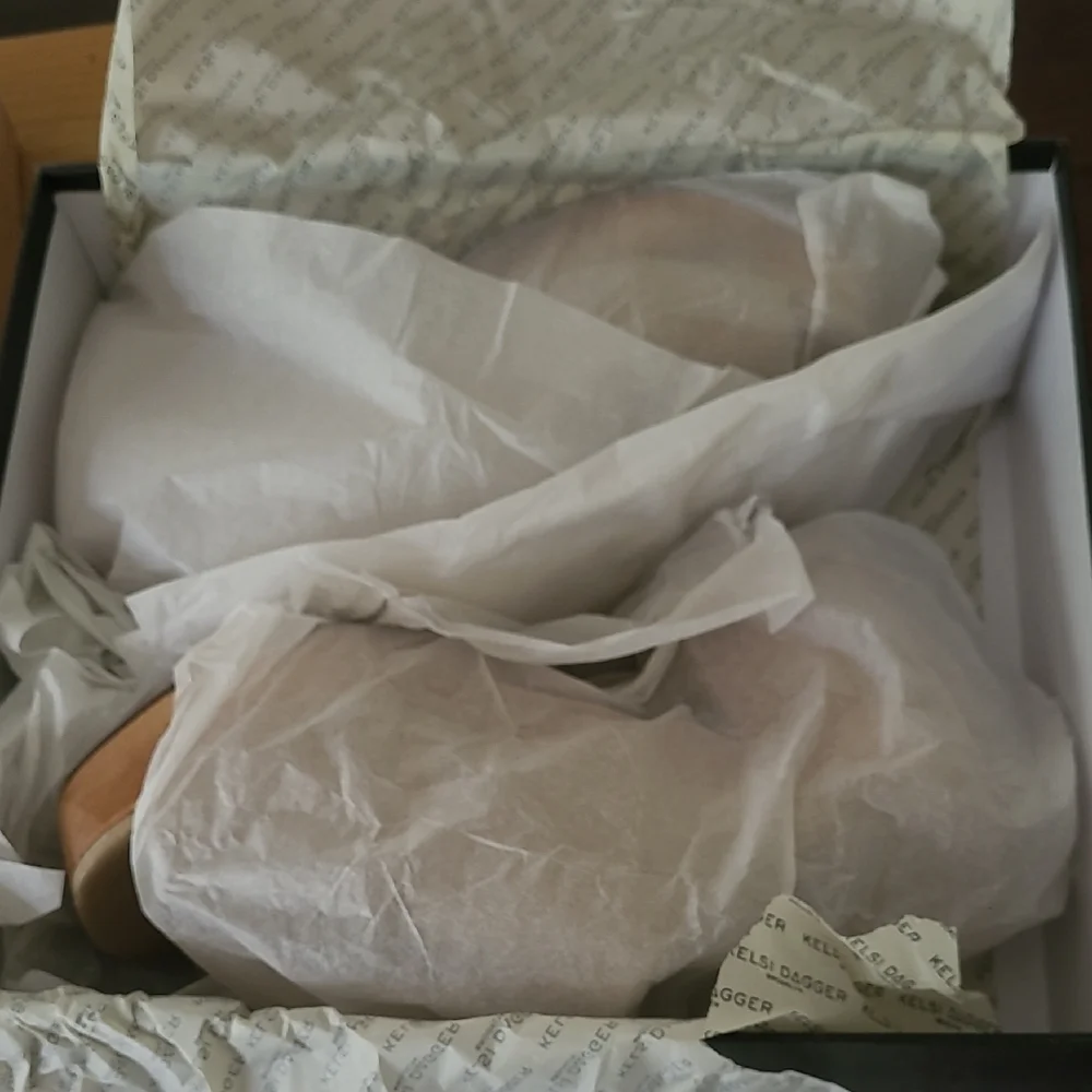 NIB Kelsi Dagger Sheep Napa Leather Nude Tan Wooden Platform 7.5 Bundle Discount